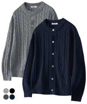 오버핏 케이블 라운드 니트 가디건 4Color