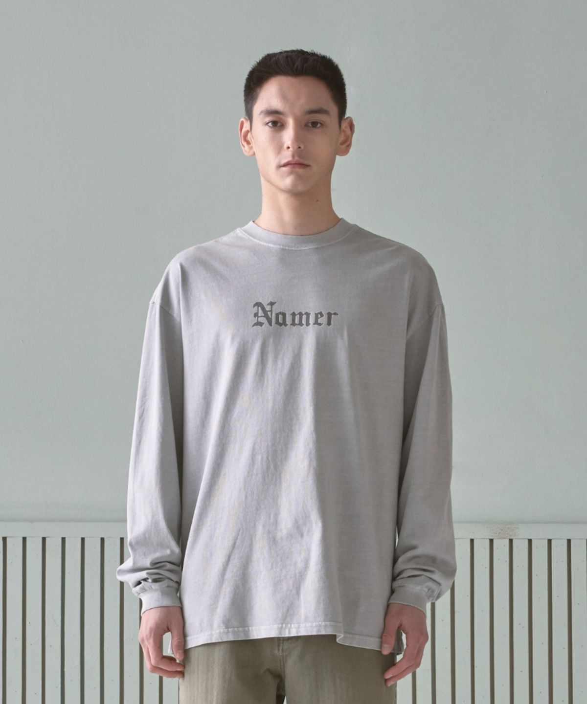 네이머클로딩(NAMERCLOTHING) OLD ENGLISH L/S T-SHIRT LIGHT GRAY