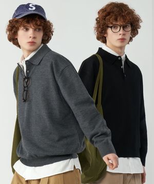 오버핏 헨리넥 카라 니트 티셔츠 2Color