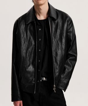 신세틱 레더 루즈핏 블루종 (블랙)