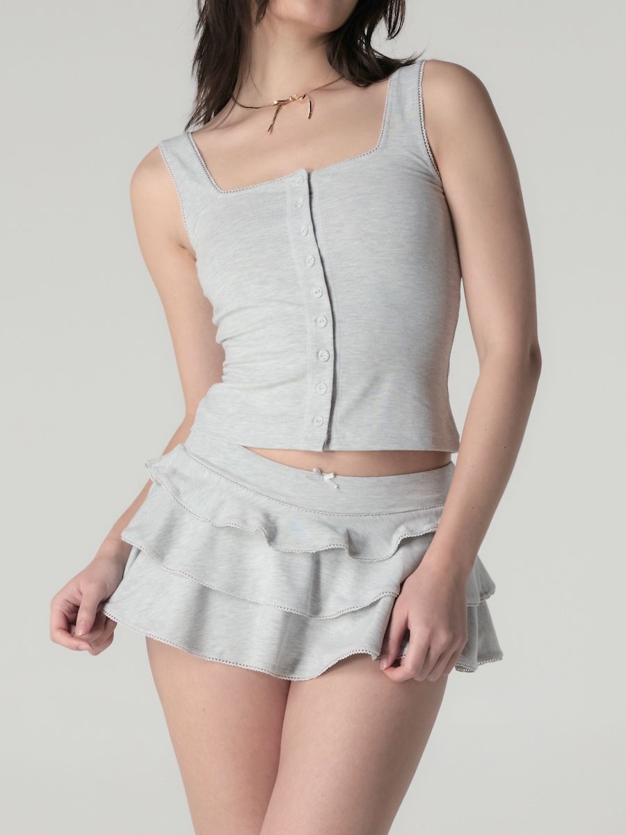 MUSINSA | GLOWNY PICOT FRILL MINI SKIRT (WHITE MELANGE)