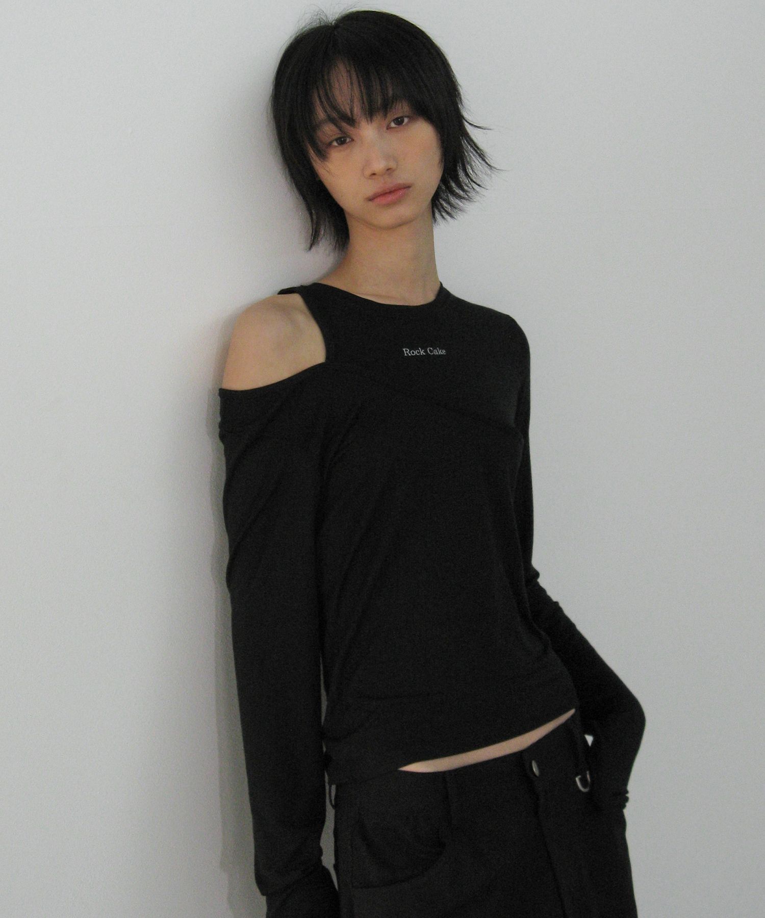Tシャツ・カットソー ROCKCAKE One Shoulder Layered Top Gray 락케이크 Rock Cake
