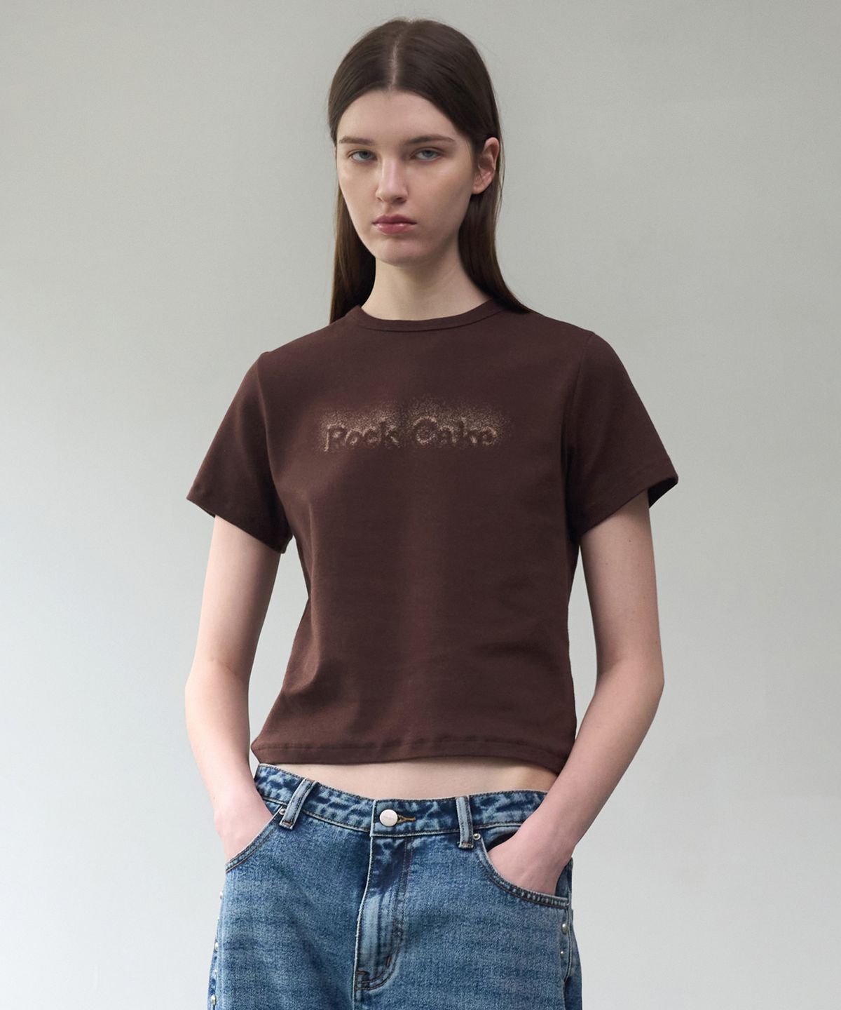 락케이크(ROCKCAKE) Point Drawing Logo Top - Brown