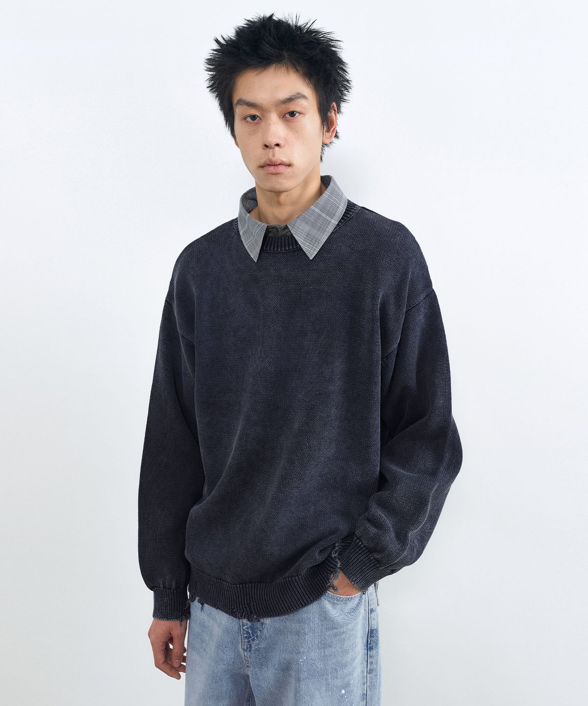 인사일런스(INSILENCE) 스톤 워시드 풀오버 WASHED NAVY