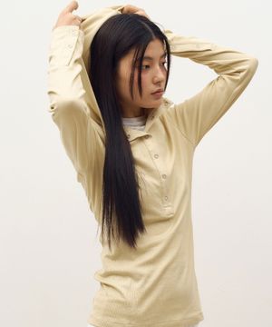 Slim Button Up Hoodie in Mustard