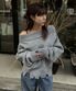 Off Shoulder Damaged Knit - Gray