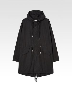 사파리 후디드 피쉬테일 코트 블랙