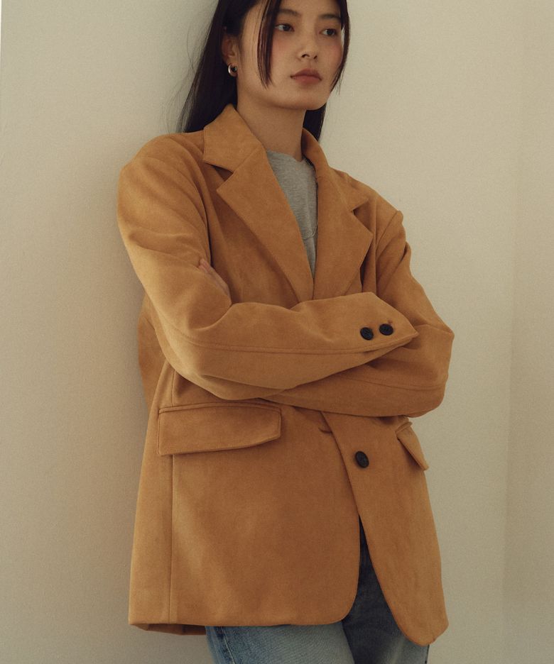 Vegan Leather Suede Blazer in Camel