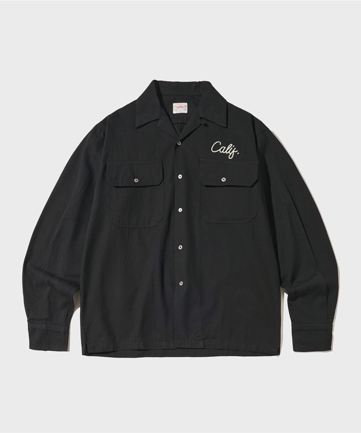 아웃스탠딩(OUTSTANDING) CHAIN STITCH OPEN COLLAR SHIRT_BLACK