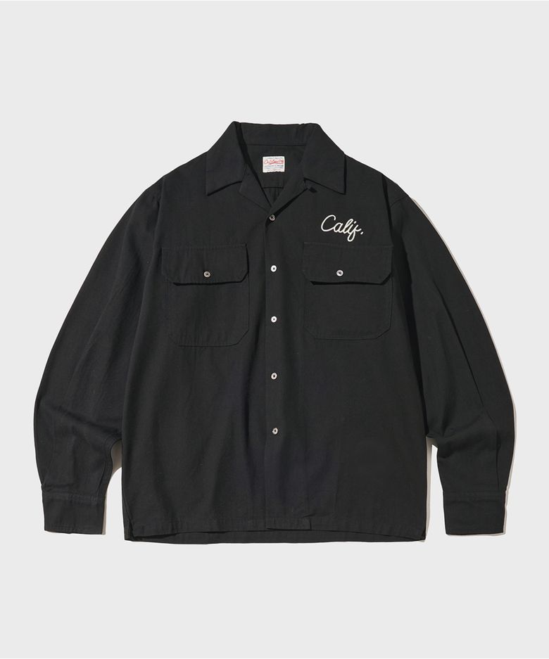 CHAIN STITCH OPEN COLLAR SHIRT_BLACK