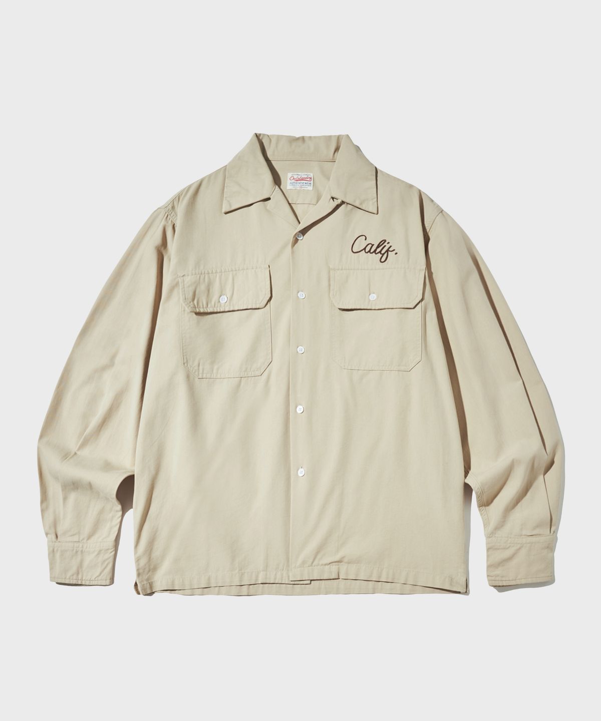 아웃스탠딩(OUTSTANDING) CHAIN STITCH OPEN COLLAR SHIRT_L.BEIGE