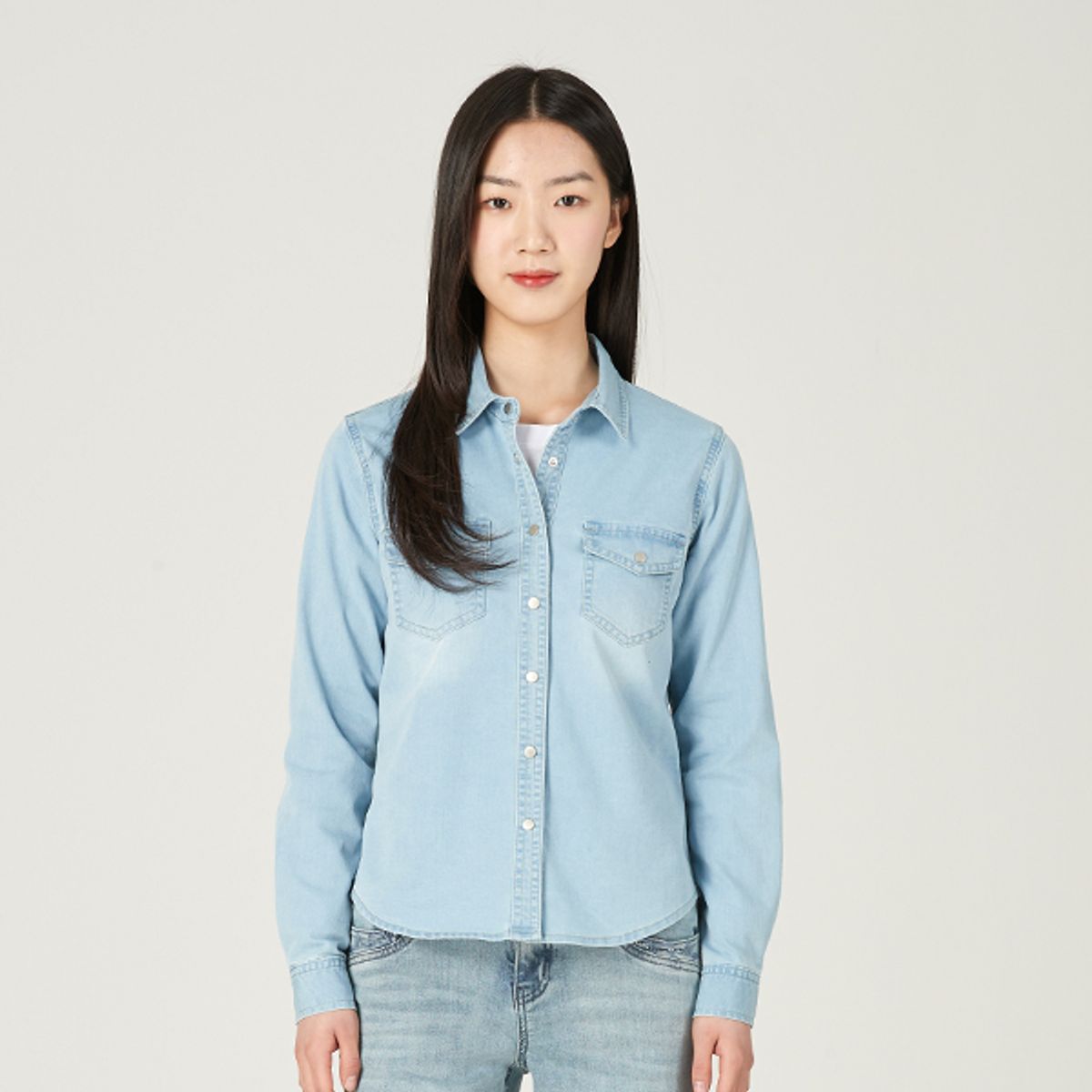 잠뱅이(JAMBANGEE) 여성) 시즌리스 기본 워싱 데님셔츠 AO5DDH951-LB
