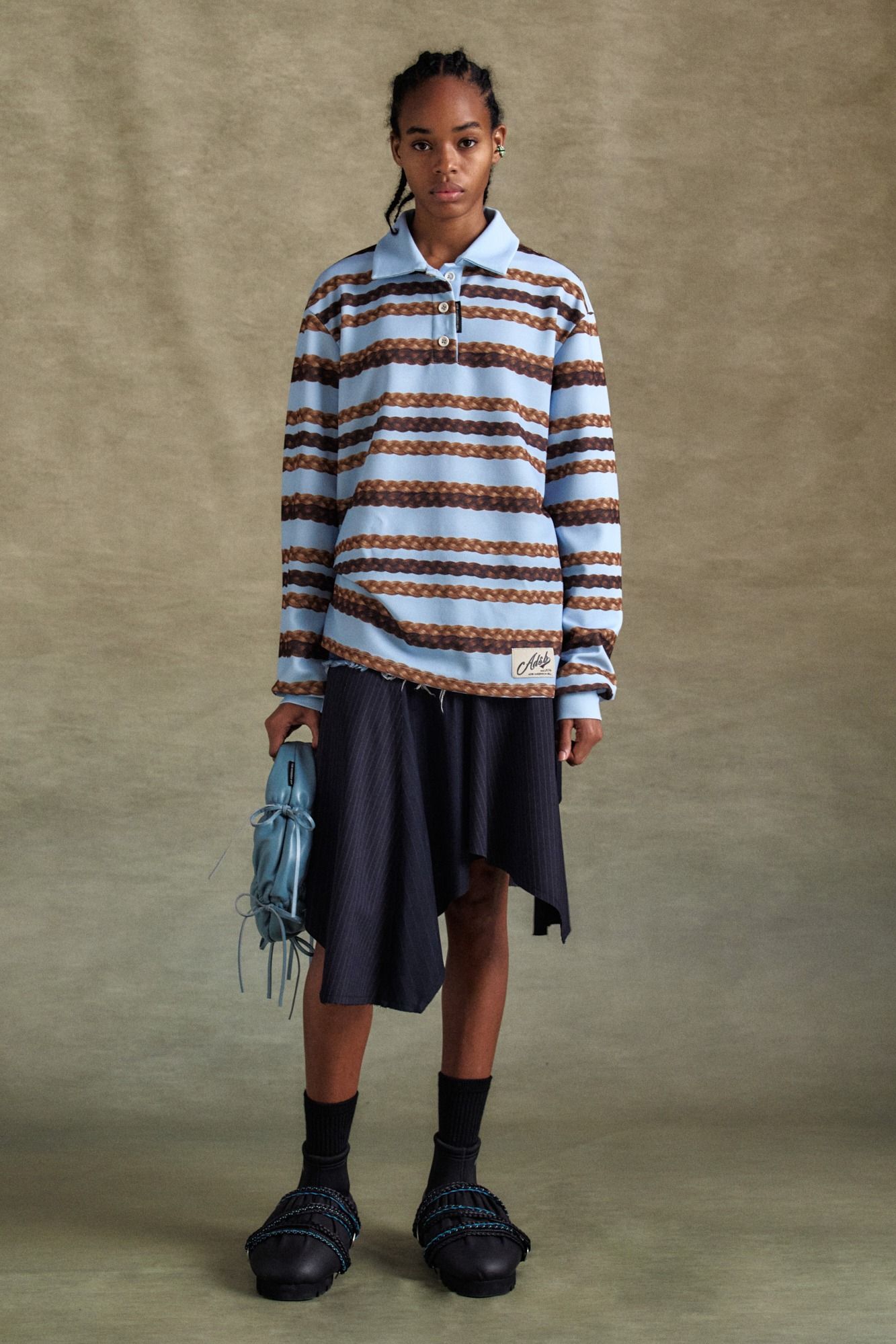 MUSINSA | ANDERSSON BELL Hair Braid Stripe Collar T-Shirt atb1264w