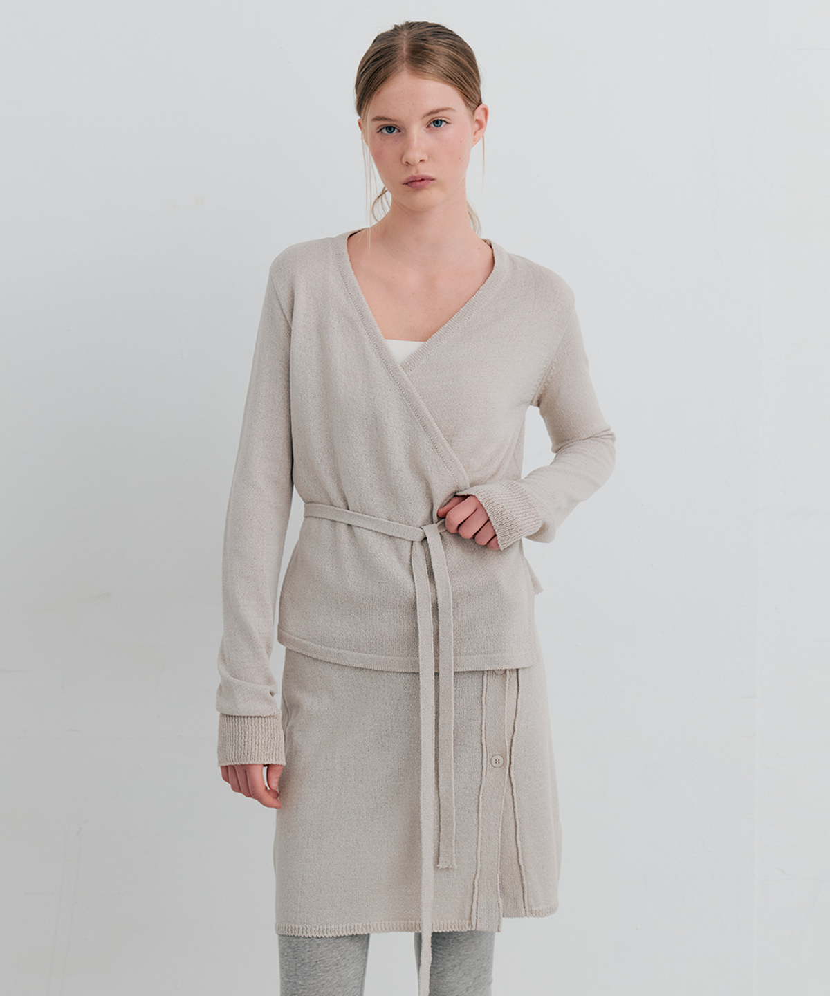 아이토브 서울(ITOV SEOUL) 부클 코튼 레이어드 스커트 light gray