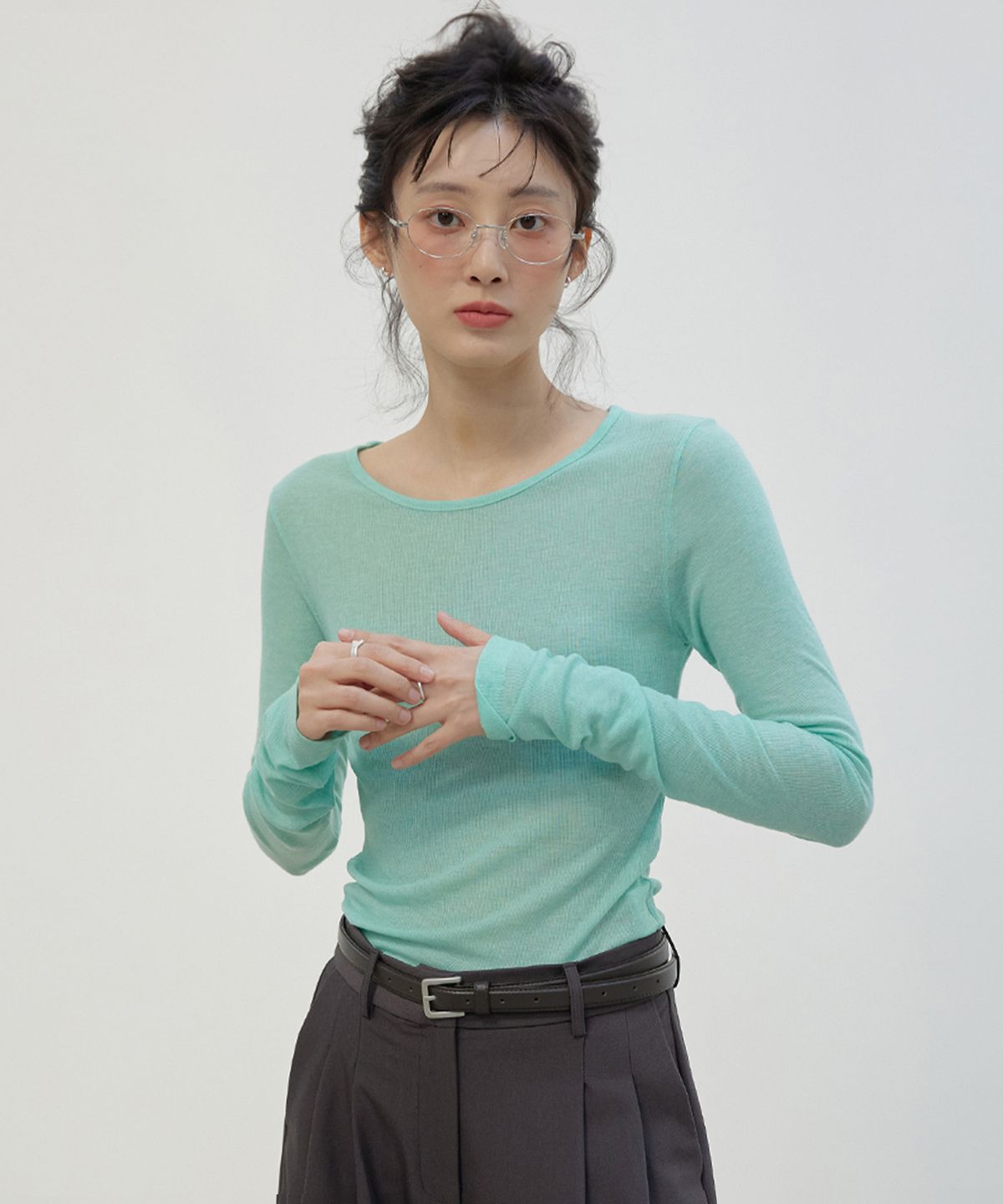 미치코런던 코시노(MICHIKO LONDON KOSHINO) 레이어드 시어 텐셀 탑 민트그린