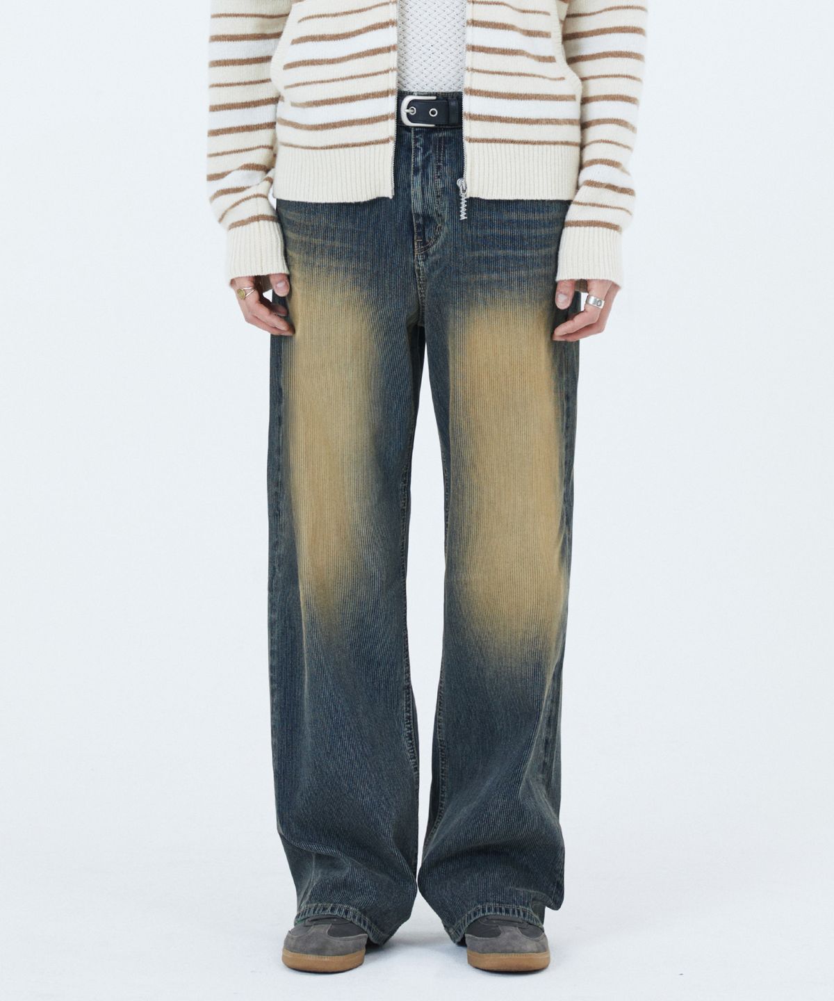 모덴아르더(MODEN ARDOR) 리브드 와이드 데님 팬츠 (중청)