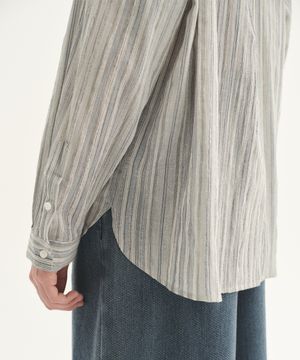 스트라이프 리넨 셔츠_그레이