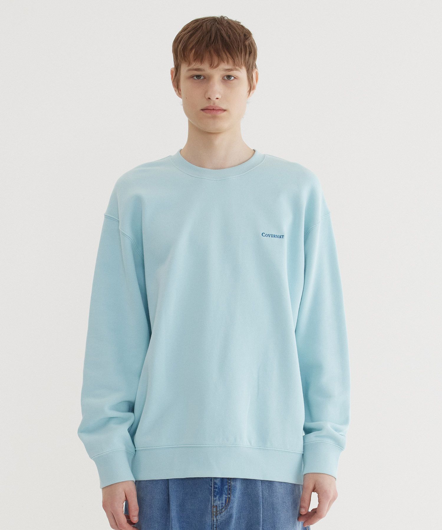 スウェット・トレーナー COVERNAT Small Authentic Logo Man to Man Sky Blue MUSINSA | COVERNAT Small Authentic Man to Man Sky Blue