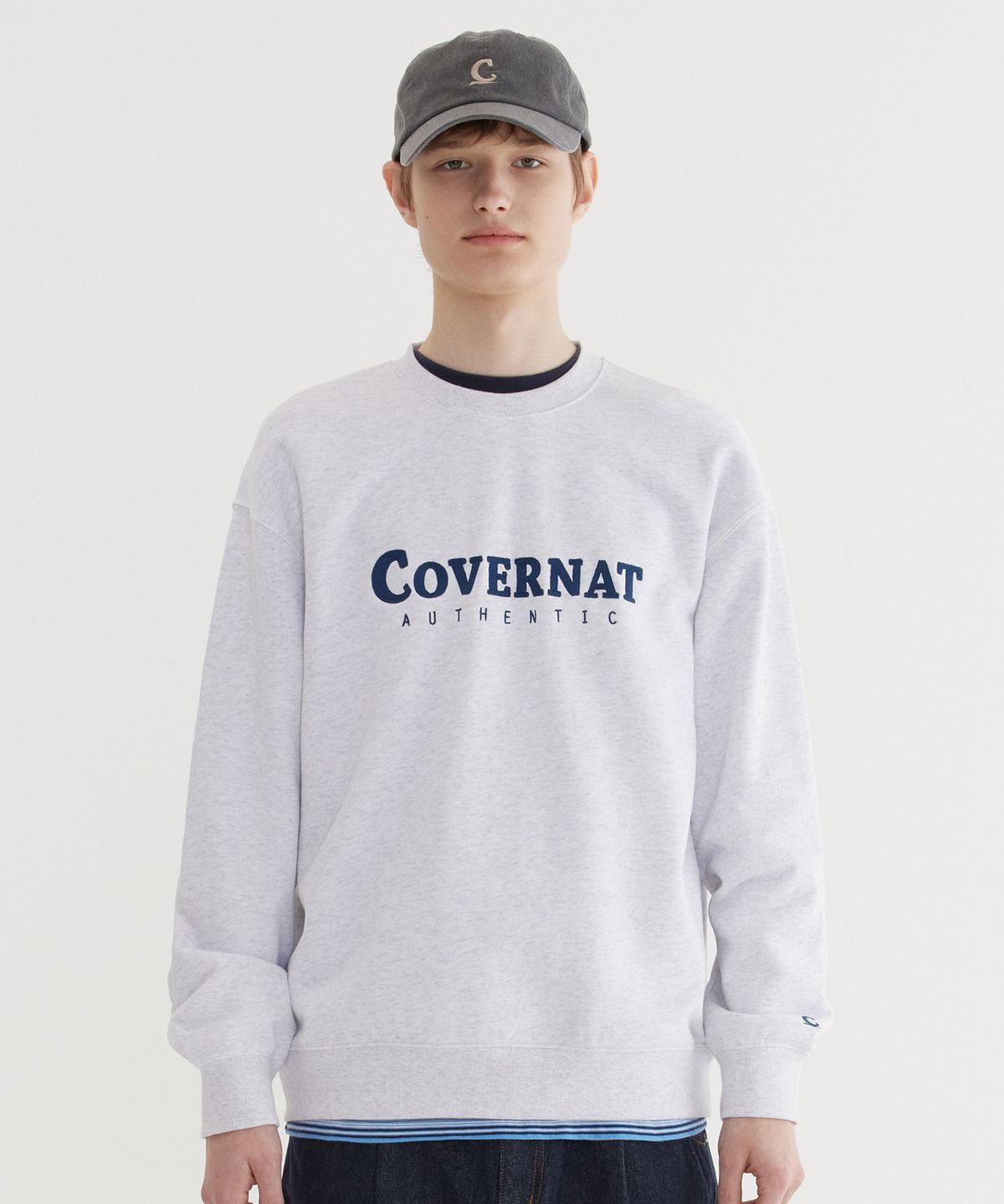 커버낫(COVERNAT) 어센틱 로고 맨투맨 Heather Gray