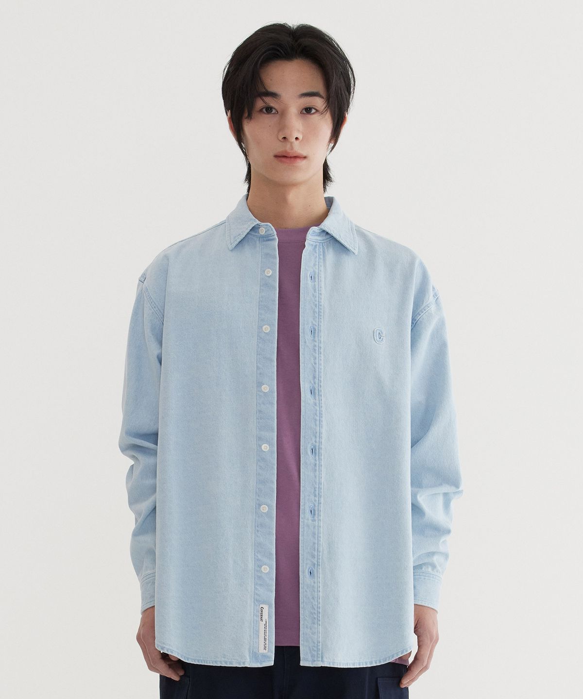 커버낫(COVERNAT) C 로고 데님 셔츠 Light Blue