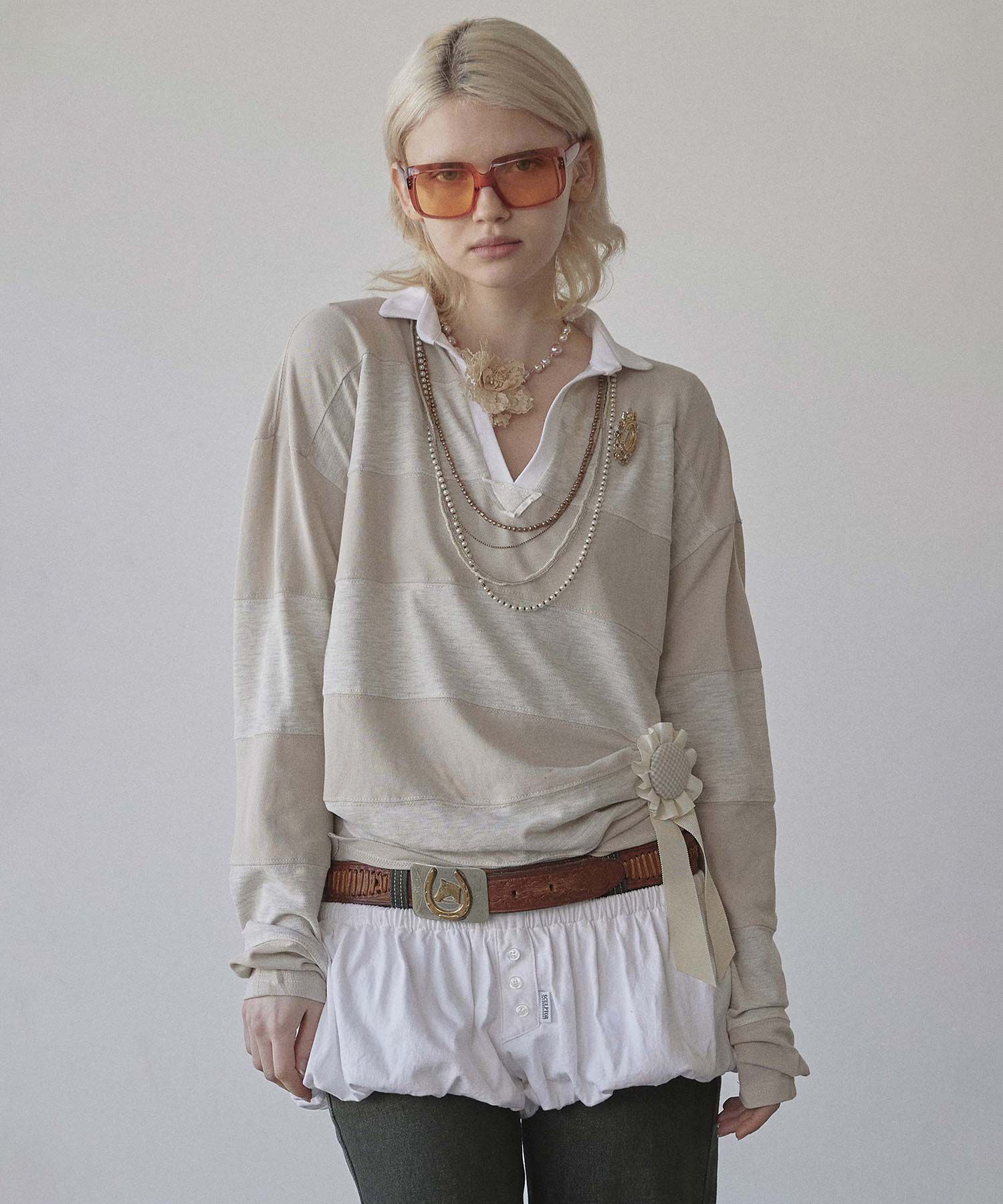 MUSINSA | SCULPTOR Rugby Striped Polo Jersey Oatmeal/Raw