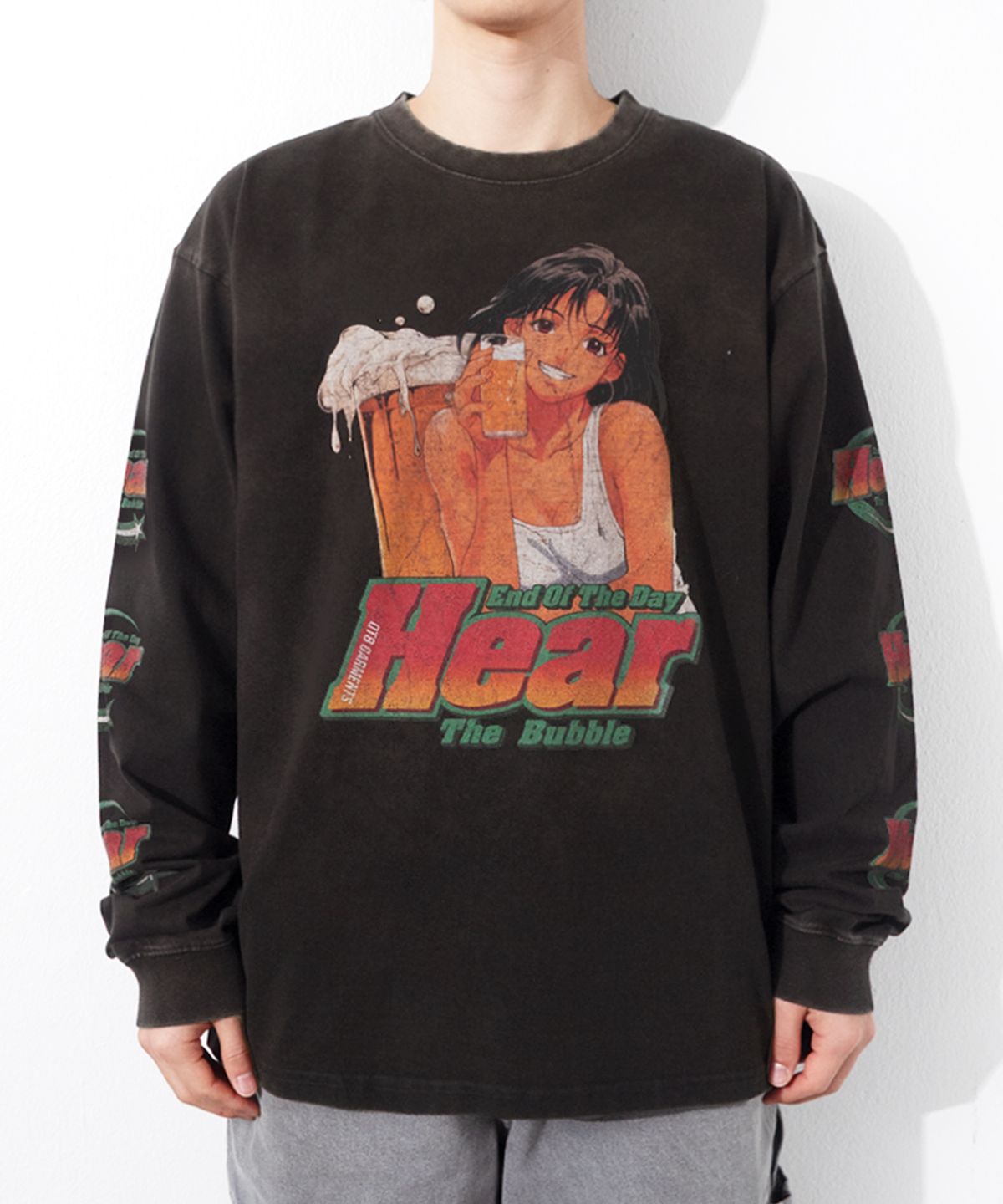 큐티에잇 가먼츠(QT8 GARMENTS) RG Hear the Bubble AQ Washed Long Sleeve (Black)