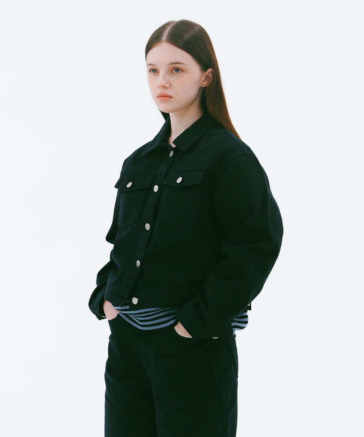 노리그렛(NOREGRET) Color Denim Trucker Jacket_Navy