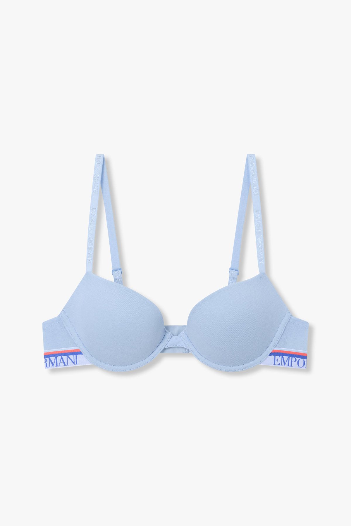 엠포리오 아르마니 언더웨어(EMPORIO ARMANI UNDERWEAR) 여성 스트라이프 로고 밴딩 푸쉬업 브라_라이트 블루 0825185524