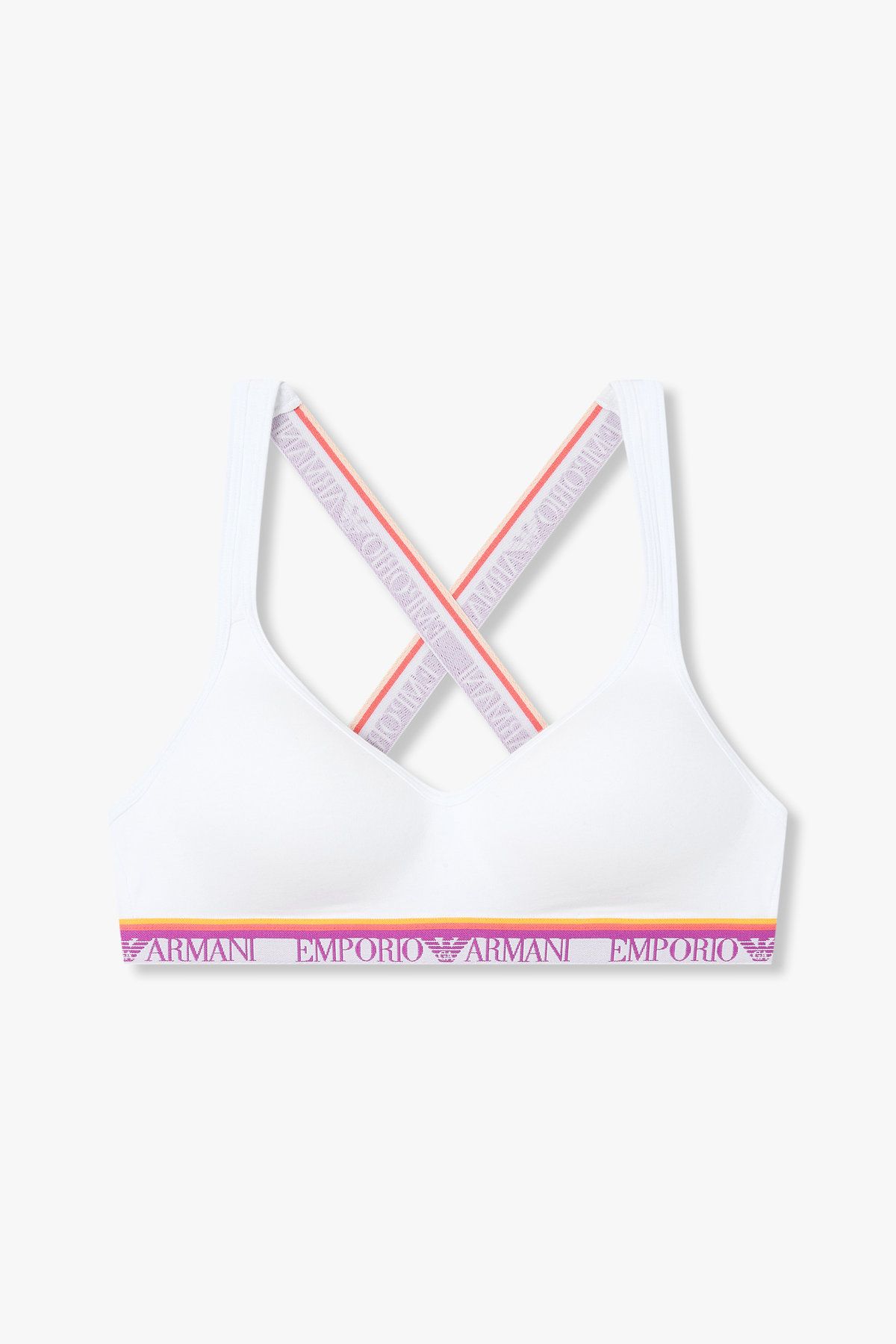 엠포리오 아르마니 언더웨어(EMPORIO ARMANI UNDERWEAR) 여성 스트라이프 밴딩 크로스 스트랩 브라_화이트 0825181526