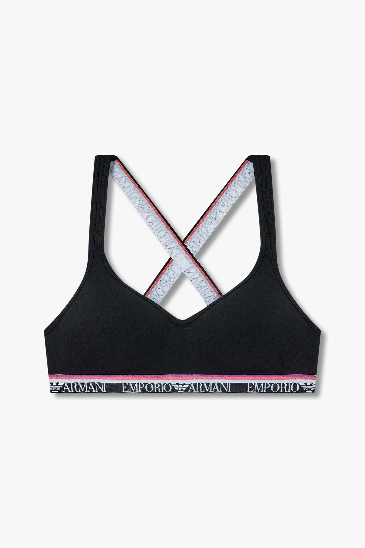 엠포리오 아르마니 언더웨어(EMPORIO ARMANI UNDERWEAR) 여성 스트라이프 밴딩 크로스 스트랩 브라_블랙 0825181528
