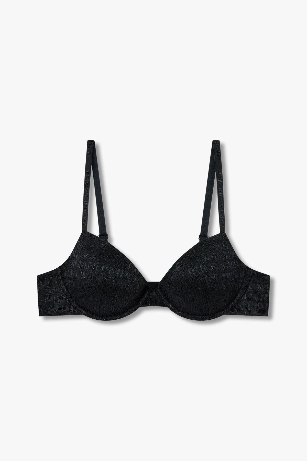엠포리오 아르마니 언더웨어(EMPORIO ARMANI UNDERWEAR) 여성 로고 메쉬 리무버블 패드 푸쉬업 브라_블랙 0825185502