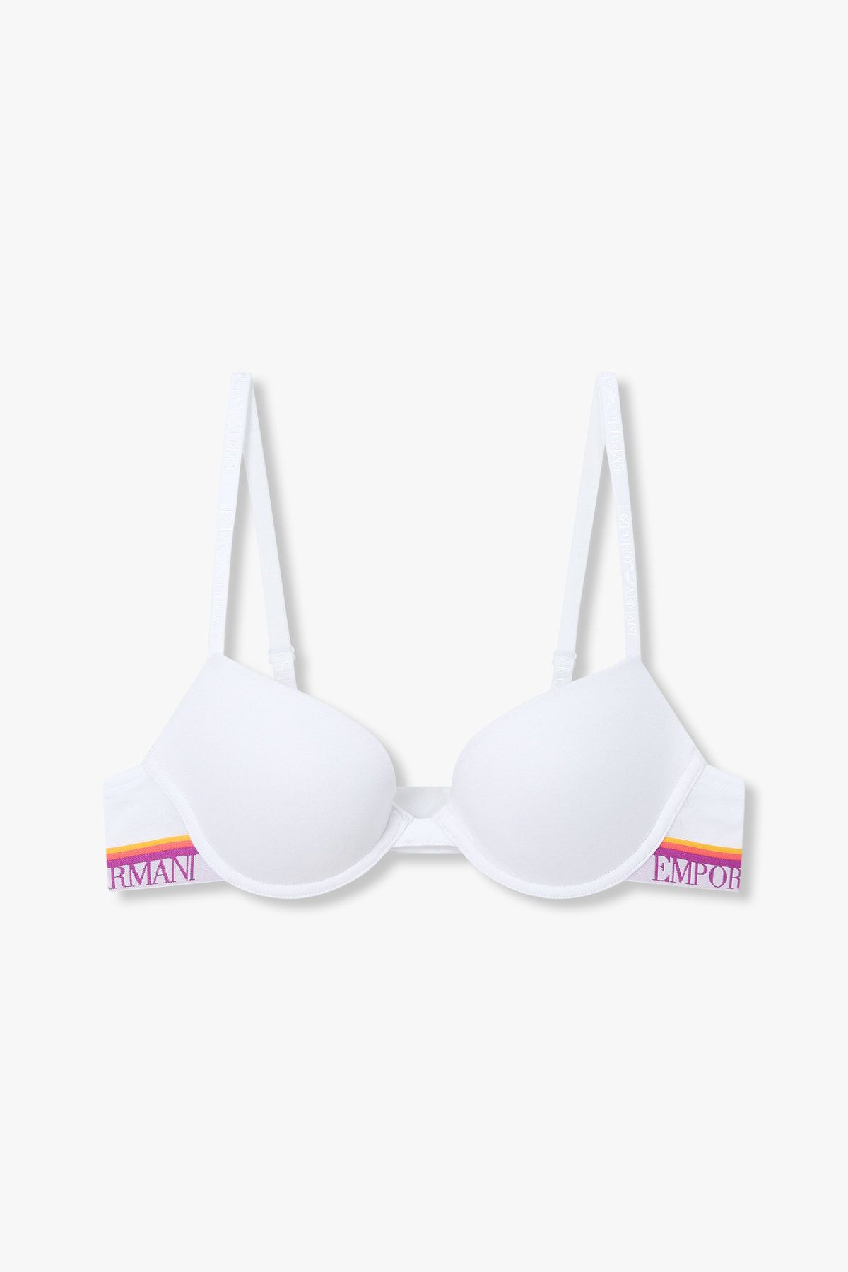 엠포리오 아르마니 언더웨어(EMPORIO ARMANI UNDERWEAR) 여성 스트라이프 로고 밴딩 푸쉬업 브라_화이트 0825185522