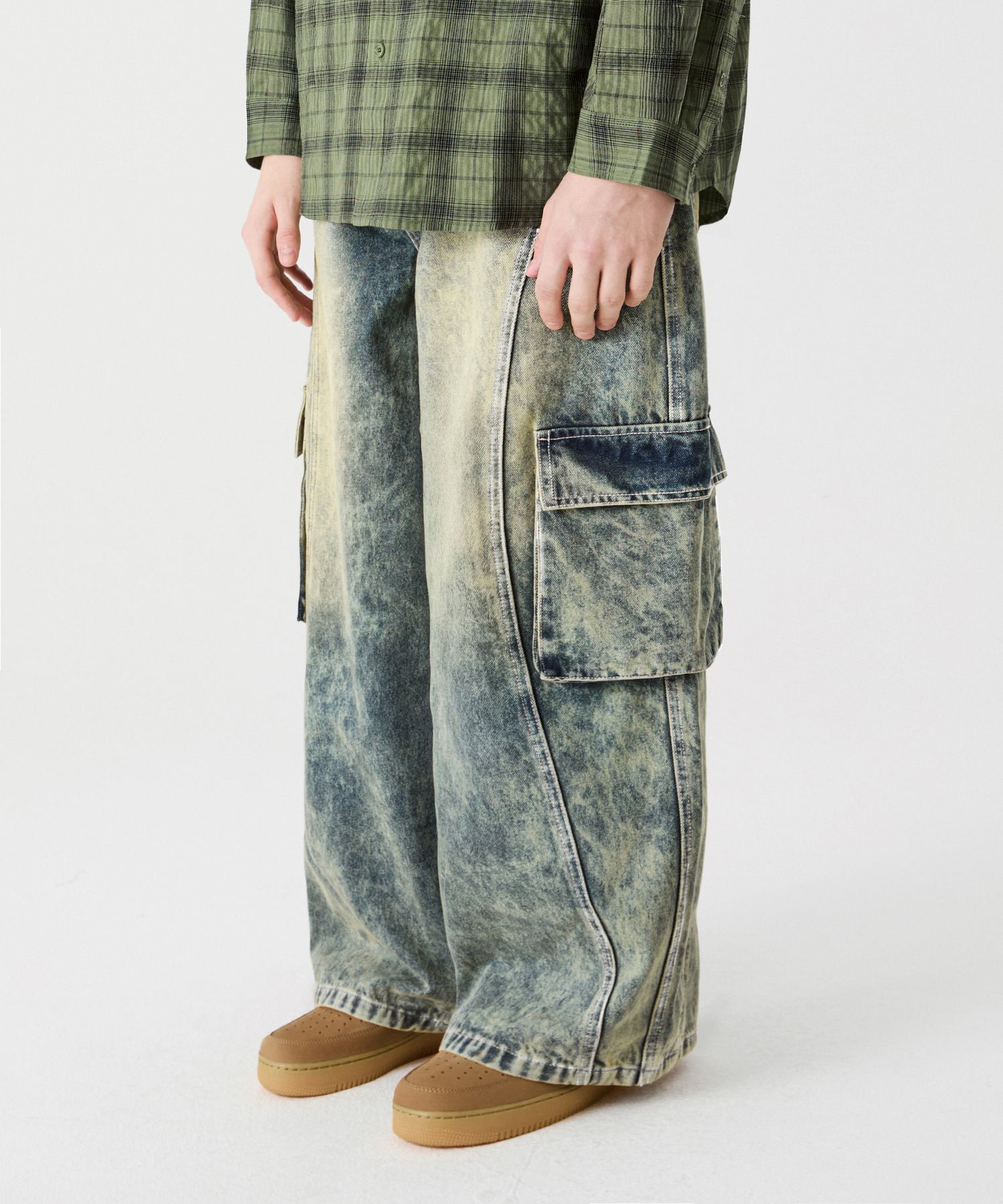 ★人気★【TRILLION】★FRONT WASHING WIDE DENIM PANT.S★ MUSINSA | TRILLION Front Washing Wide Denim Pants_YELLOW BLACK