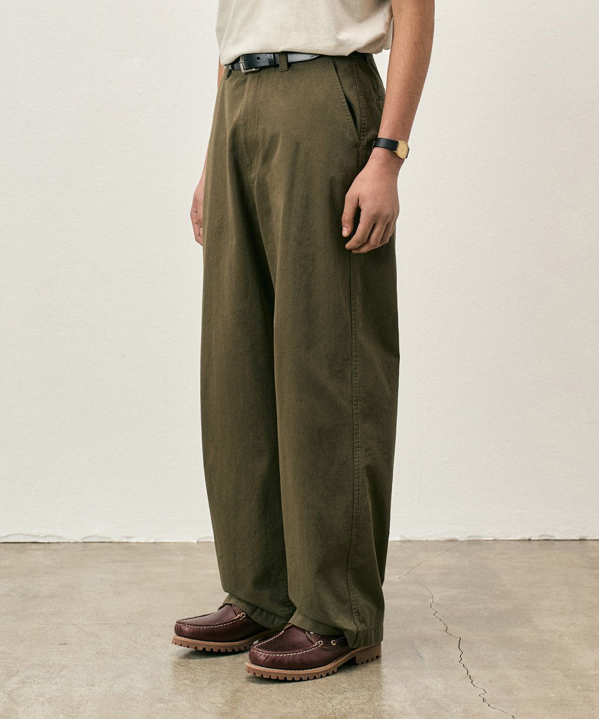 커스텀어클락(COSTUME O’CLOCK) 코튼 워시드 와이드 팬츠 카키 COOSPT243KHAKI