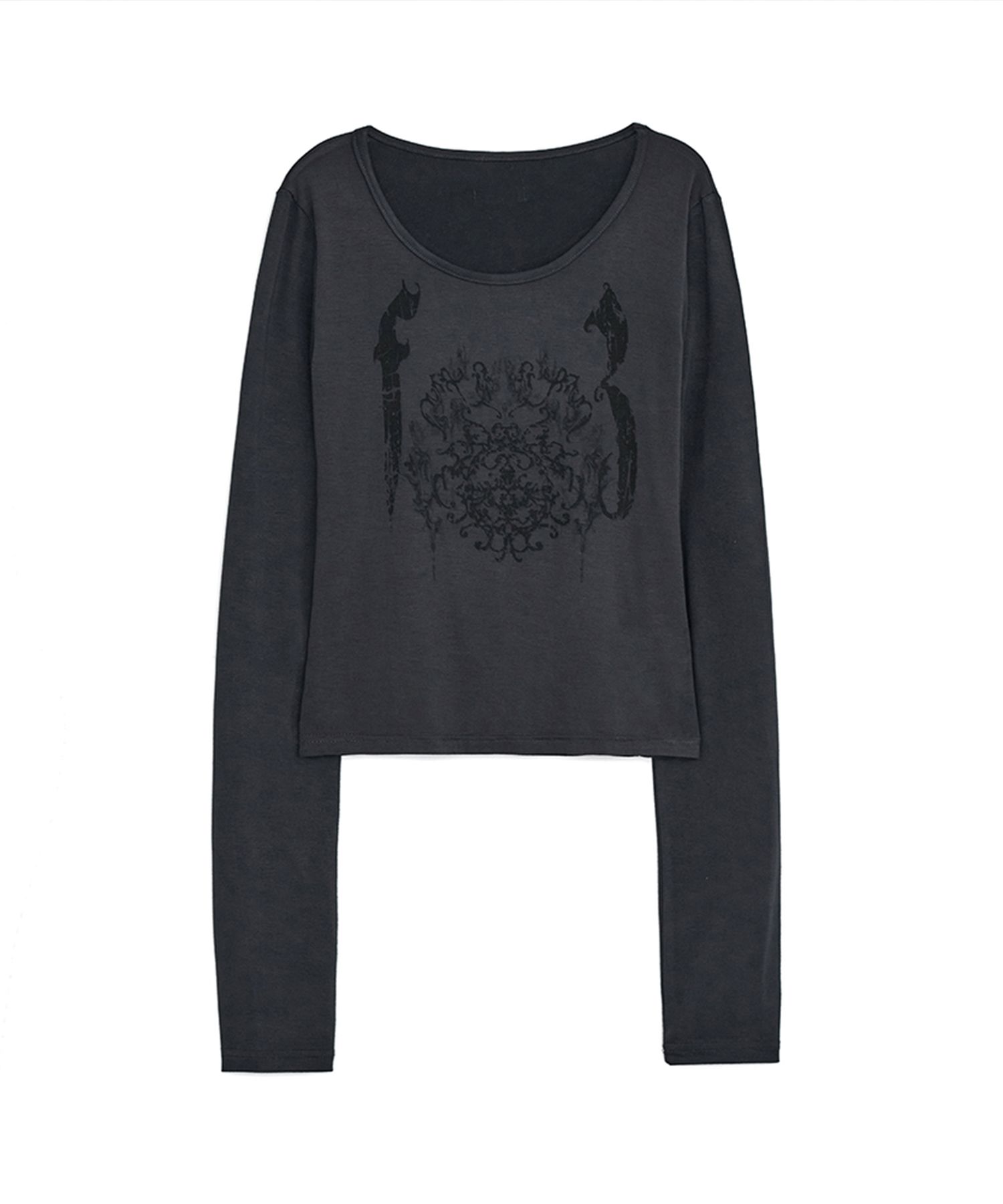 ◇hug your skin◇ Ornament printed top charcoal MUSINSA | HUG YOUR SKIN Ornament Print Top (Charcoal)