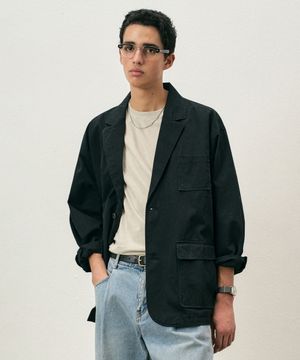 코튼 루즈핏 워시드 블레이저 블랙 COOSJK039BLACK