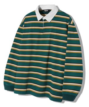 스트라이프 럭비 오버핏 피케 폴로 셔츠 [그린]