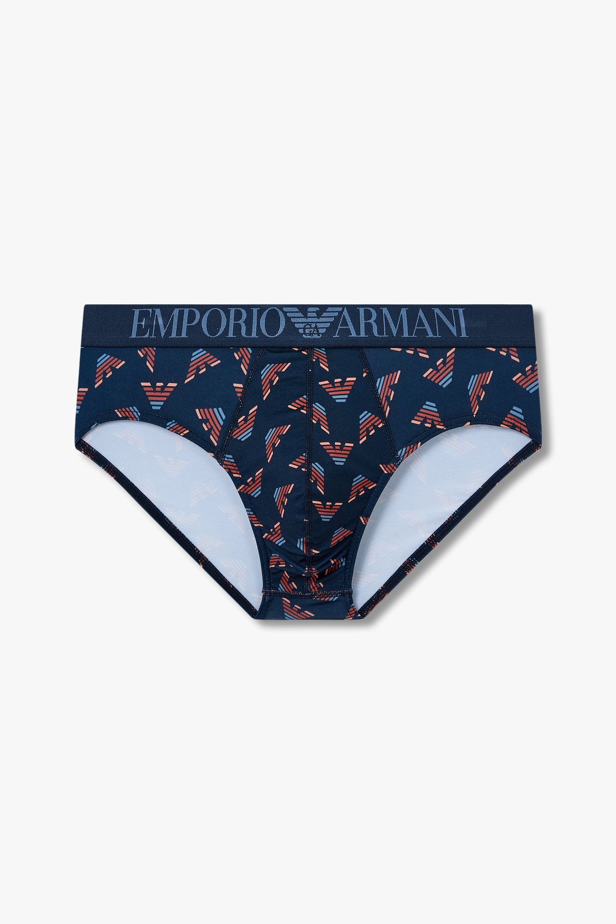 엠포리오 아르마니 언더웨어(EMPORIO ARMANI UNDERWEAR) 남성 로고 밴딩 패턴드 폴리 브리프_다크 인디고 0815111028