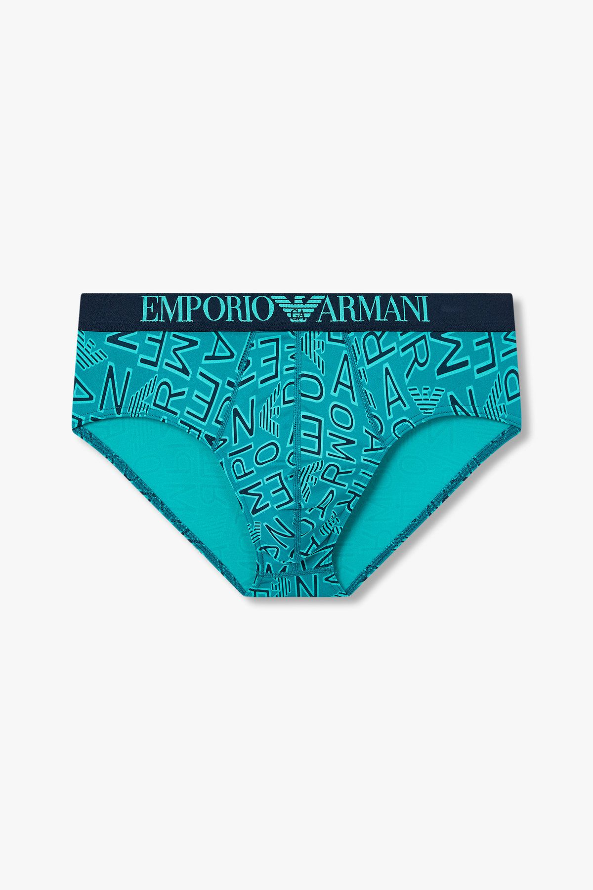 엠포리오 아르마니 언더웨어(EMPORIO ARMANI UNDERWEAR) 남성 로고 밴딩 패턴드 폴리 브리프_터콰이즈 0815111029