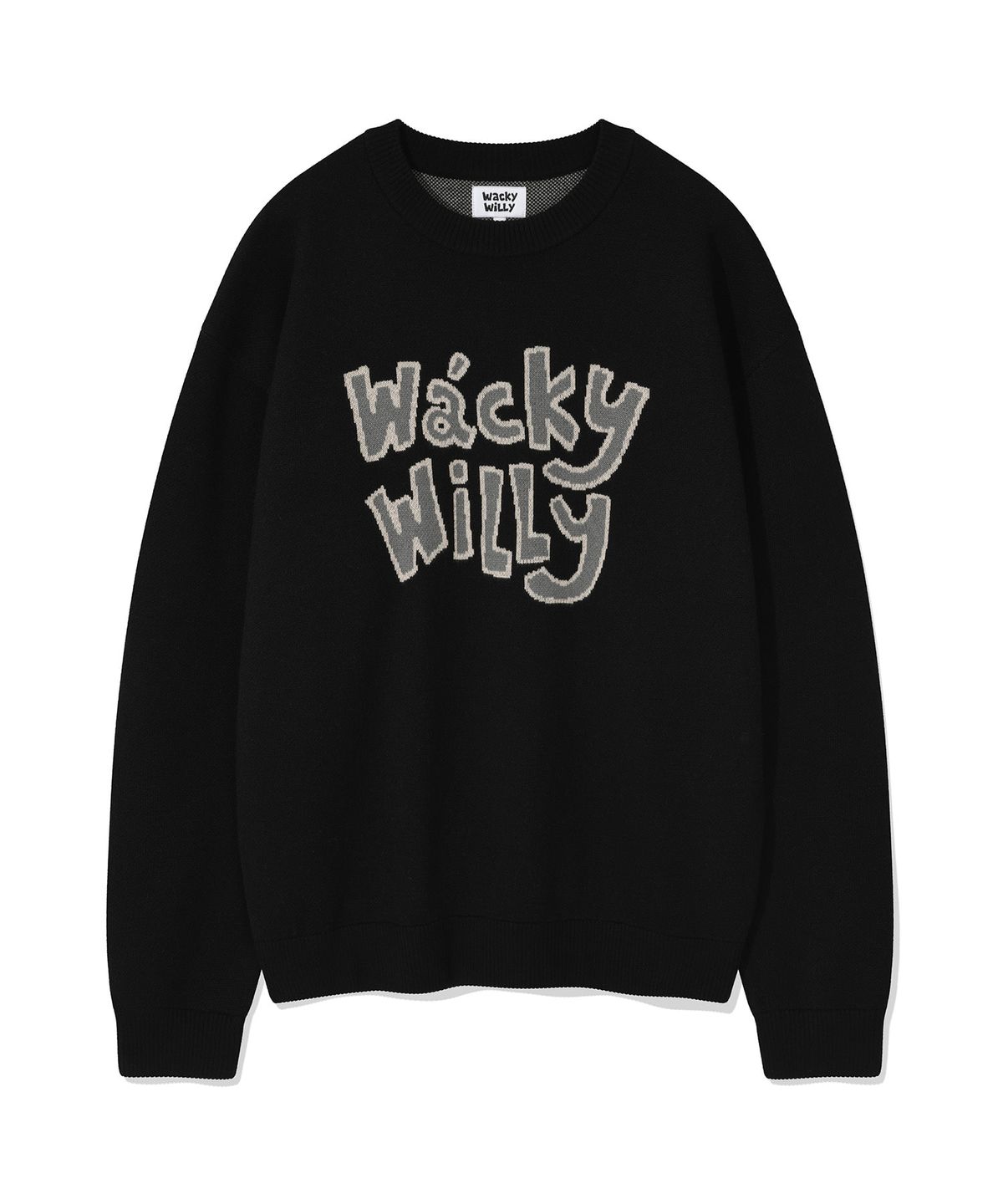 와키윌리(WACKY WILLY) 타이포 자카드 니트 블랙