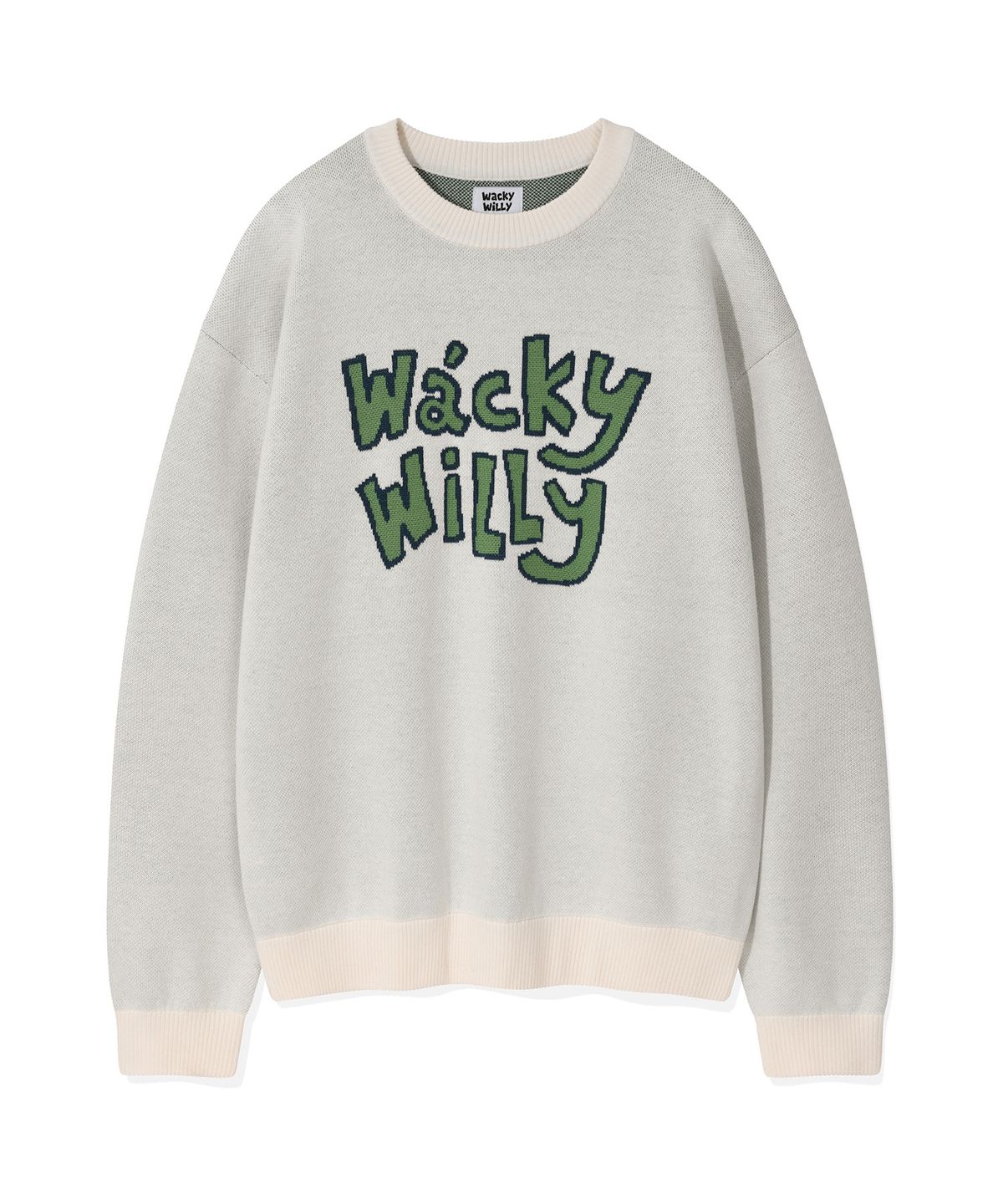 와키윌리(WACKY WILLY) 타이포 자카드 니트 크림