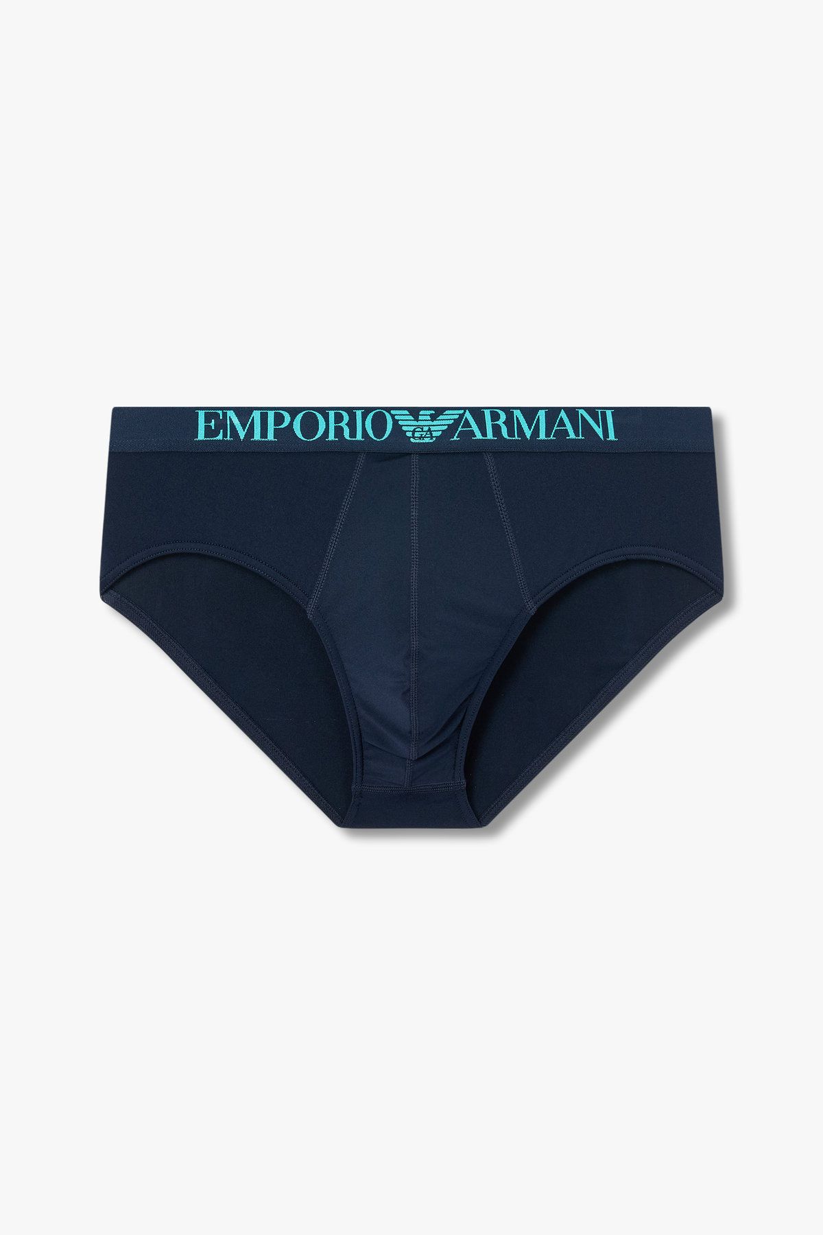 엠포리오 아르마니 언더웨어(EMPORIO ARMANI UNDERWEAR) 남성 로고 밴딩 솔리드 폴리 브리프_블루 0815111031