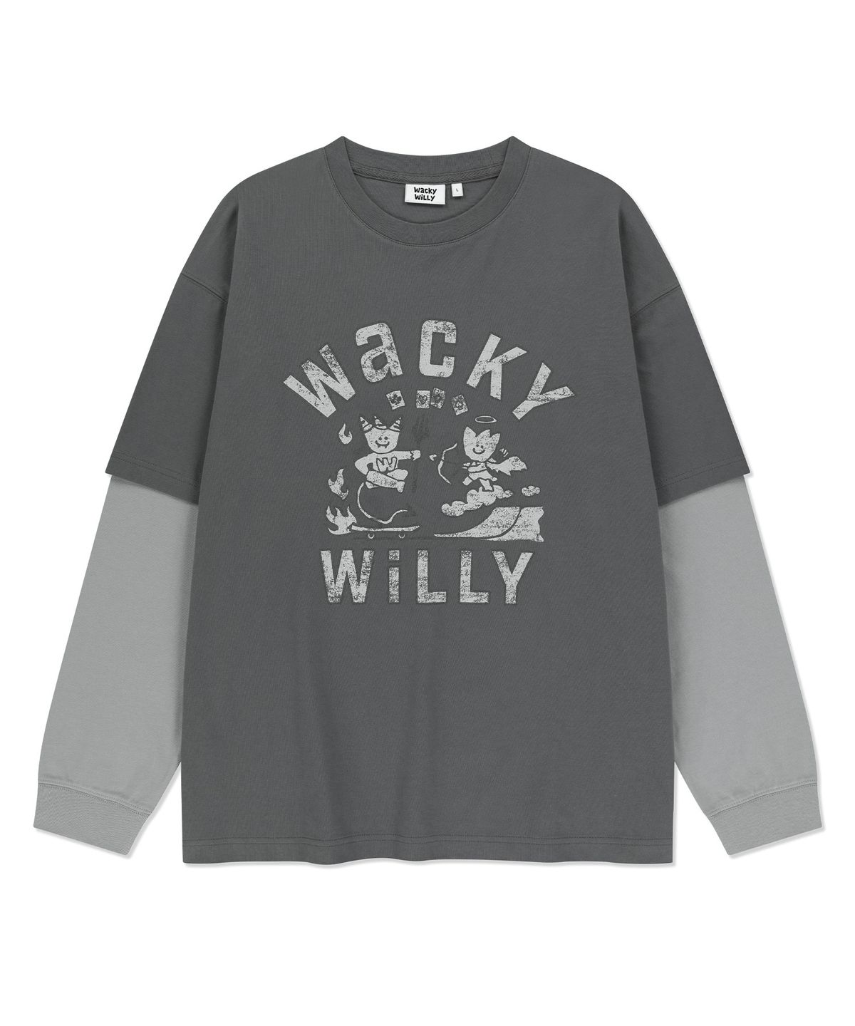 와키윌리(WACKY WILLY) 그래픽 레이어드 롱슬리브 차콜