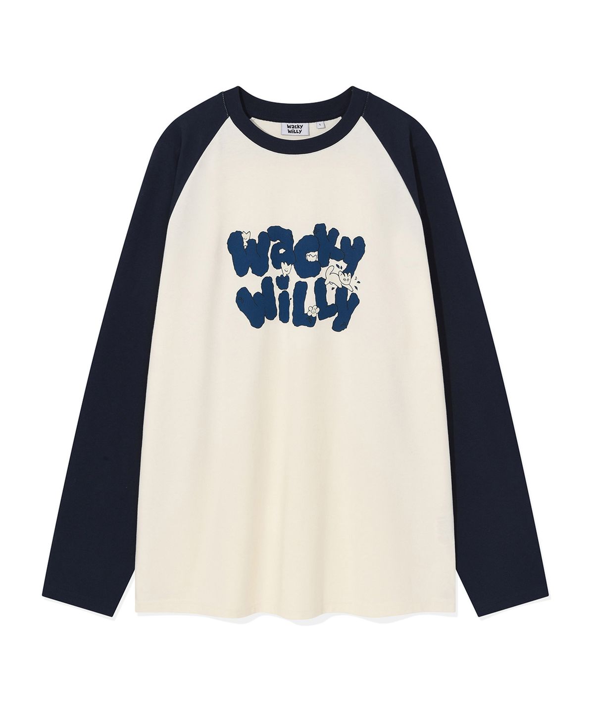 와키윌리(WACKY WILLY) 배색 레글런 롱슬리브 티셔츠 크림