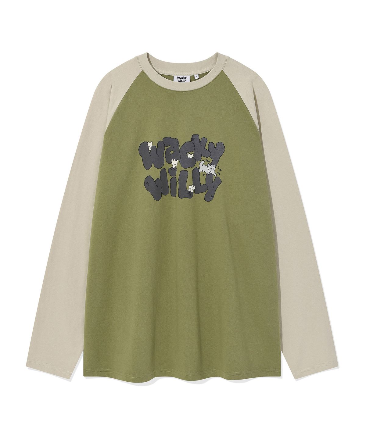 와키윌리(WACKY WILLY) 배색 레글런 롱슬리브 티셔츠 그린