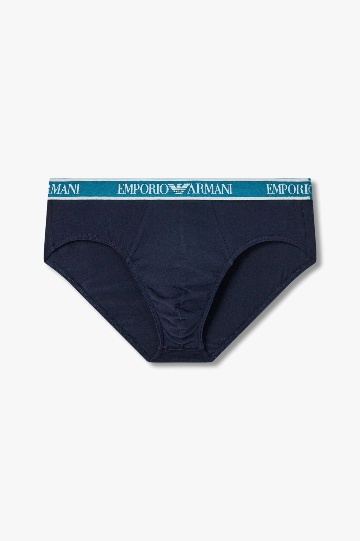 엠포리오 아르마니 언더웨어(EMPORIO ARMANI UNDERWEAR) 남성 라인 로고 밴딩 코튼 브리프_블루 0815111306