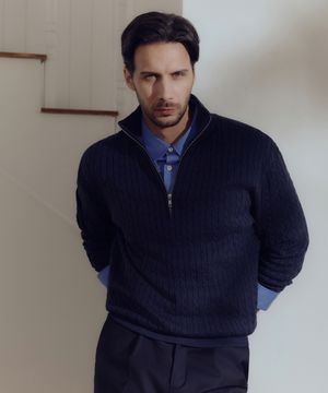 (M) 머서라이즈 코튼 케이블 하프집업 니트 4color