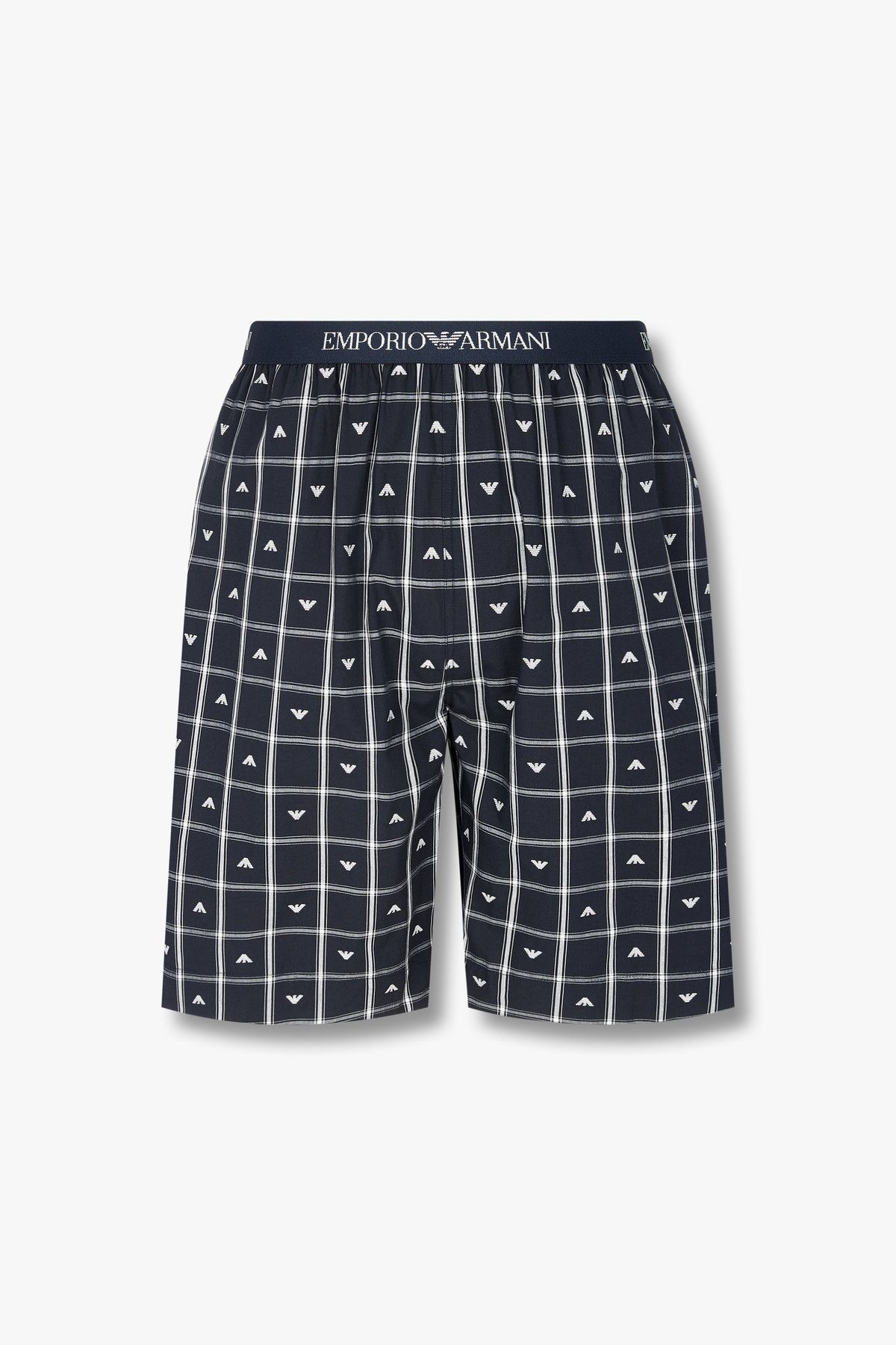 엠포리오 아르마니 언더웨어(EMPORIO ARMANI UNDERWEAR) 남성 로고 밴딩 패턴드 라운지 쇼츠_다크 네이비 0815131020