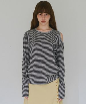 컷아웃 스트라이프 티셔츠 [멜란지 그레이]