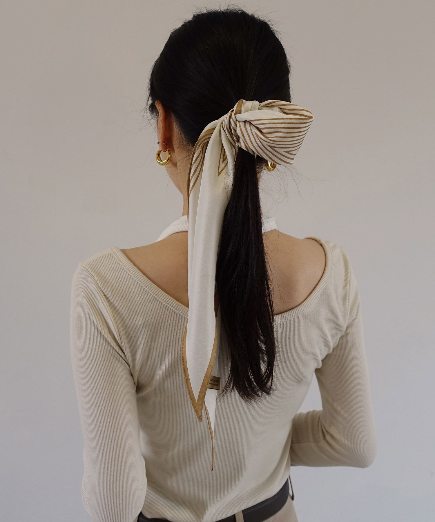 PREMIERE AMOUR◆Square Line Silk Scarf - Black/Beige MUSINSA | PREMIERE AMOUR Square Line Silk Scarf - Beige
